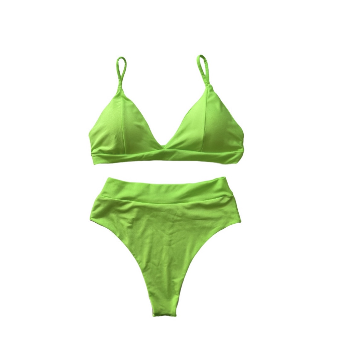 Bikini Pavilos Verde Fluor Calzón Tiro Alto 